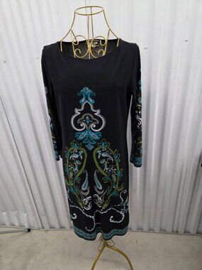 LONDON TIMES Women's Black Multi Paisley Print Stretch Long Sleeve Dress 8